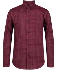 Calvin Klein Slim Fit Stretch Contrast Plaid Shirt Big Boys 14 Cabernet L/S - Picture 1 of 17