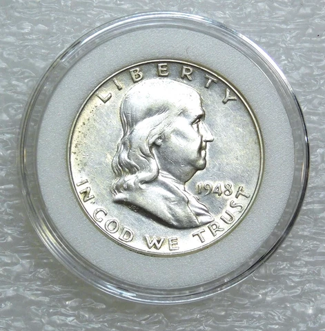 1948 P Franklin Half Dollar AU White 80% Full Bell Lines in Airtight Cap #E421 Cover