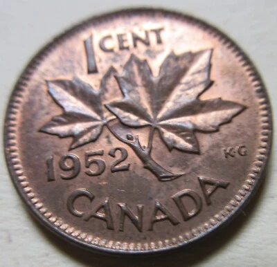 1952 Canada Small Cent Coin. BETTER GRADE UNC Penny George VI 1p 1c (C741) - Image 1 of 2