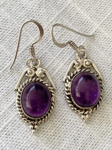 Vintage 925 Sterling Silber Amethyst Ohrhänger. - Bild 1 von 6