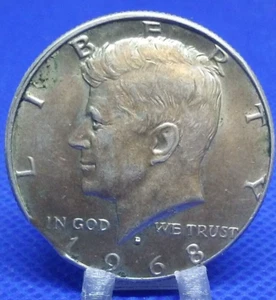1968 D - Kennedy Half Dollar - Curved Clip - Mint Error - 40% Silver - Picture 1 of 2