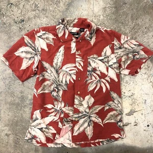 Piere Cardin Silk Hawaiian Shirt Button Down Red Floral Washable Short Sleeve M - Picture 1 of 6