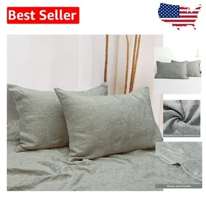 Cooling and Softening Linen Pillow Cases - Machine Washable, Dark Grey, 2 Pack - Picture 1 of 8