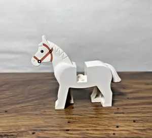 Lego White Horse with Black Eyes White Pupils and Dark Orange Bridle Pattern - Picture 1 of 2