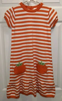 GYMBOREE девочек Sz8 хлопок ShortSlvd тыквы в полоску свитер платье и подходящая шляпа - Изображение 1 из 4