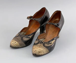 9215012-d Ladies' Shoes Cuero de Culebra Ca 1930/40 Vintage Size 37 Worn - Picture 1 of 3