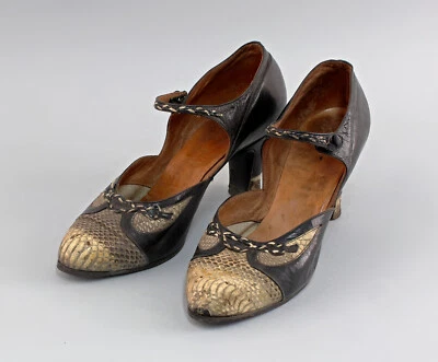 9215012 Zapatos Mujer Piel de Serpiente Un 1930/40 Vintage Talla 37 Realizado - Imagen 1 de 3