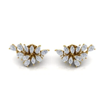 2.18 Ct Lab Grown CVD Marquise Diamond Cluster Stud Earrings 18k Yellow Gold - Image 1 of 4