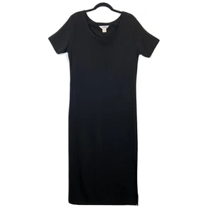 Exclusively Misook - M - Black Acrylic Knit Short Sleeve Side Slit Maxi Dress - Picture 1 of 12