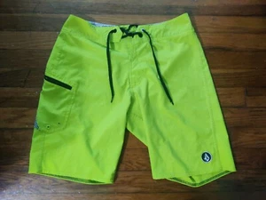 Volcom stretch board shorts size 28 X 18" Yellow Black 9" surf swim trunks 4 Way - Picture 1 of 7