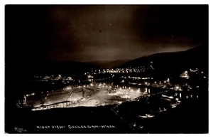 RPPC Grand Coulee Dam Construction At Night, Washington, postal  - Imagen 1 de 2