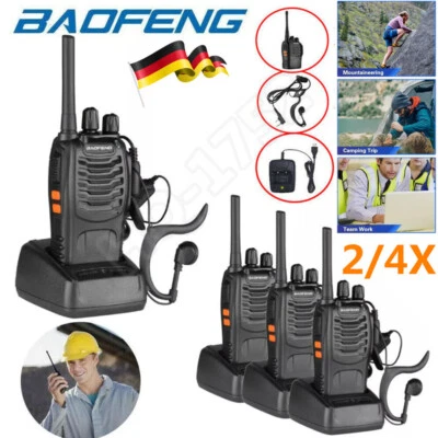 MARKENLOS 2/4 Baofeng BF-888S Walkie Talkie Handfunkgerät mit Headset UHF Sprechfunkgeräte