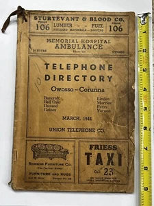 1944 Owosso Corunna Phone Book Durand Gaines Bancroft Vernon Linden (81) - Picture 1 of 14