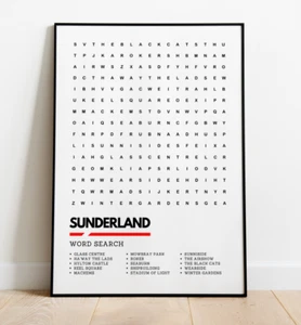 Sunderland Wortsuche Stil Kunstdruck A3 A4 gerahmt oder ungerahmt Wandbild - Bild 1 von 2