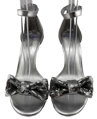 Sandália Michael Kors Paris feminina tamanho 6,5M prata salto lantejoulas tornozelo nova sem caixa - Imagem 1 de 4