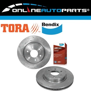 2 Front Slotted Disc Brake Rotors + Bendix 4WD Pads for D23 Navara NP300 2015~18 - Picture 1 of 2