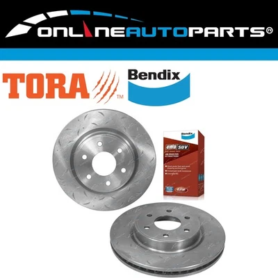2 Front Slotted Disc Brake Rotors + Bendix 4WD Pads for D23 Navara NP300 2015~18 - Image 1 of 2