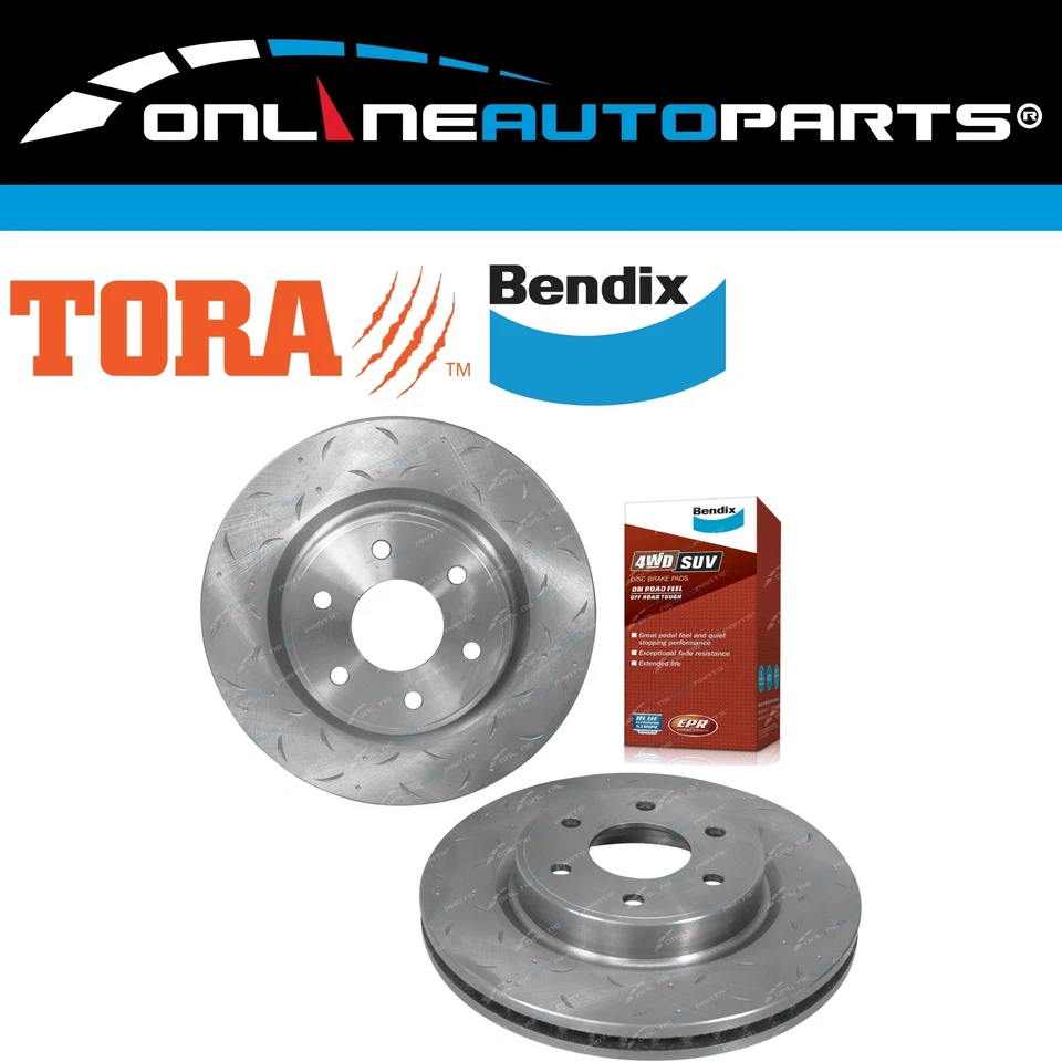 2 Front Slotted Disc Brake Rotors + Bendix 4WD Pads for D23 Navara NP300 2015~18 - Image 1 of 2