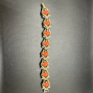 "Pulsera vintage CORO naranja coral termoestable imitación perla tono dorado eslabón de desplazamiento 7""" - Imagen 1 de 12