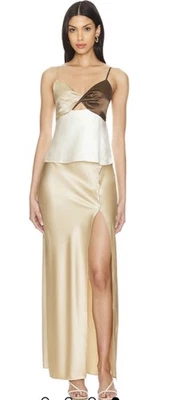 Cami NYC Edith & Nolee Hendidura Seda Midi Camisola y Falda Irlandesa Crema Perla Botones Foto 1 de 4