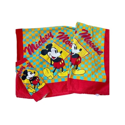 Conjunto de toalhas de banho vintage Mickey Mouse Terry por Franco Walt Disney Co anos 80 - Imagem 1 de 4