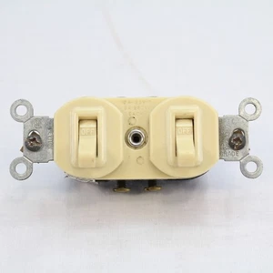 Leviton 5212 Ivory Dual Single Pole Toggle Wall Light Switches 5A/10A 125V 250V - Picture 1 of 5