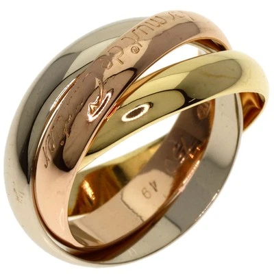 Auténtico anillo CARTIER Trinidad oro amarillo blanco rosa de 18 quilates UE 49 / EE. UU. 4,75 triple banda Foto 1 de 4