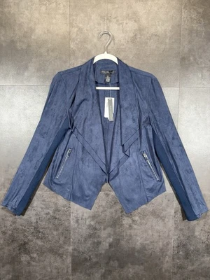 NUEVA Chaqueta Blazer Joan Vass Petite Mujer Cuero Sintético Azul Talla PM Foto 1 de 4