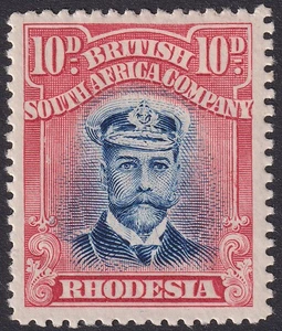 Rhodesien 1913 KGV Admiral 10d Deep Blue + Carmin-Red Die II p15 Mint SG247 c£20 - Bild 1 von 2
