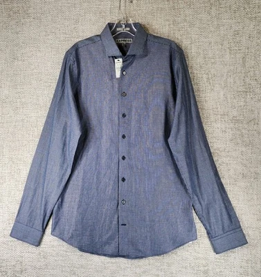 Camisa de Vestir Express Ajustada Microplaid Para Hombres MT Alta Azul Marino Blanco Manga Larga Nueva con Etiquetas Foto 1 de 4