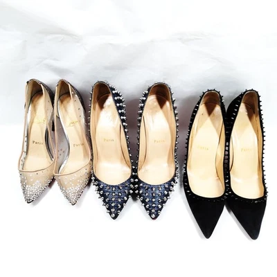 SIN TARIFA Christian Louboutin Zapatos Juego de 3 Gamuza Negra 1566073 Foto 1 de 4