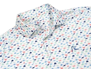 Rhoback Performance Polo Shirt Mens Medium Dinosaur Print Golf Preppy Stretch - Picture 1 of 15