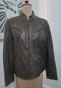 Sirocco Grey Leather zip up Jacket Size XL but more like Ladies size 12 - Picture 1 of 7