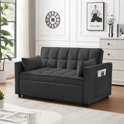 Sofá sofá futón sofá sofá sofá sofá loveseat de terciopelo moderno con cama extraíble, sofá salón pequeño Love Seat Foto 1 de 4