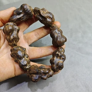 Bracciale antico perle agarwood vecchio materiale legno originale da collezione - Foto 1 di 6