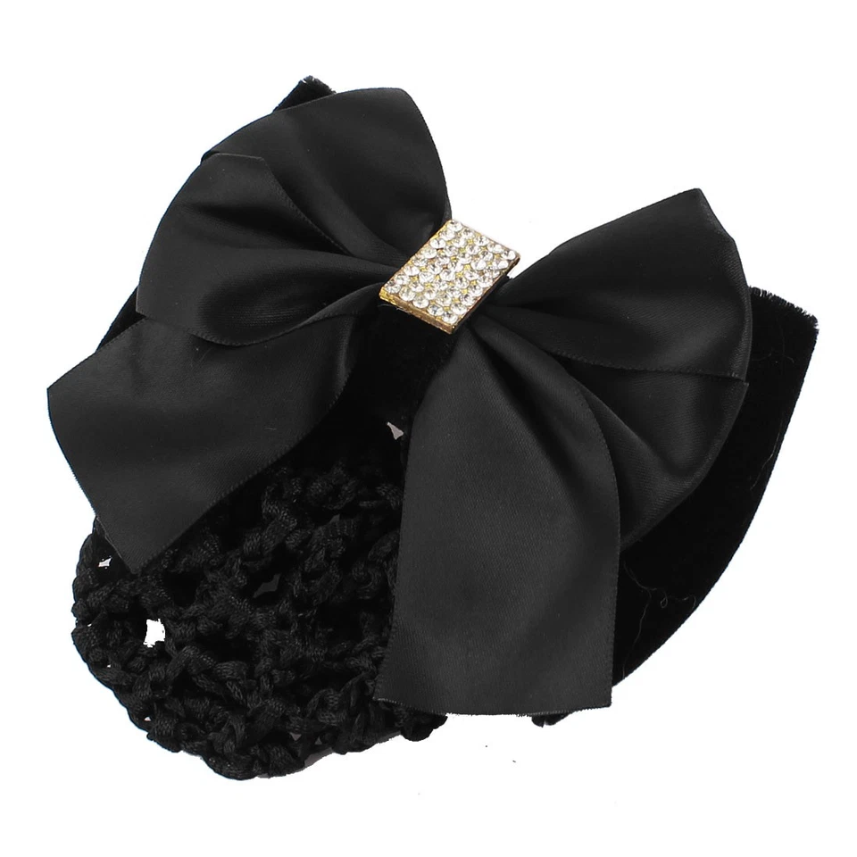 Dama 2 Capas Boe Corbata Detalle Negro Moño Cubierta Red Clip de Pelo Cordón Negro Foto 1 de 1