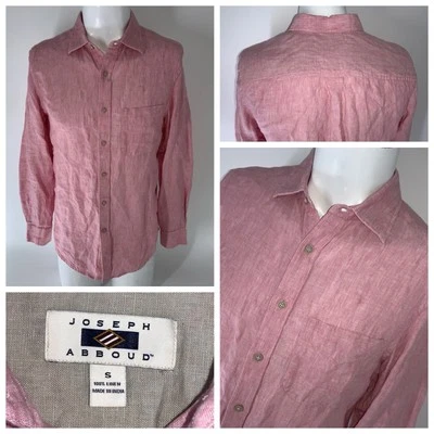 Camisa con botones Joseph Abboud para hombre S rosa 100 % lino mangas largas YGI S5-120 Foto 1 de 4