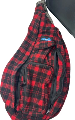 Kavu Crossbody Bag Sling Red Black Buffalo Plaid White Rope 4 Pockets Nylon - Image 1 of 4
