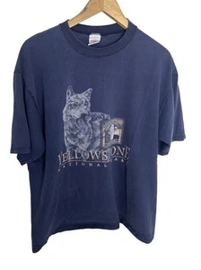 T-shirt uomo vintage anni 90 Yellowstone National Park blu stampa lupo taglia XL - Foto 1 di 6