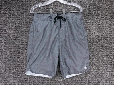 Volcom Board Shorts Mens 30 Gray Solid Geometric Print Pure Function Beach Surf - Image 1 of 4