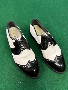 Vintage FootJoy Schwarz & Weiß Leder Herren 10 C Golfschuhe Hergestellt in USA 65633R - Bild 1 von 11