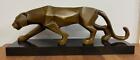 Art Deco Stil Bronzeskulptur eines Panthers - signiert - massiver Marmorsockel 43 cm