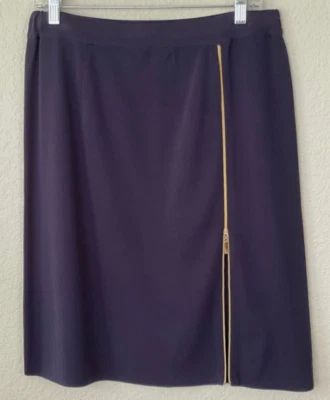 Exclusively MISOOK Straight Knit Full Zip Skirt Navy Blue Gold Zipper XL Petite - Image 1 of 4
