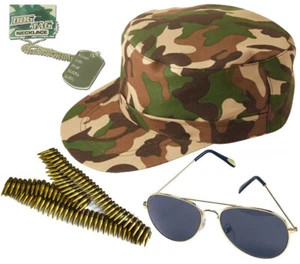 ARMEE SET SOLDAT KOSTÜM FLIEGERBRILLE HUNDEMARKE KUGEL GÜRTEL KONVOLUT KOSTÜM - Bild 1 von 5