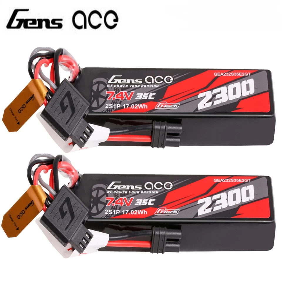 2X Gens Ace 2300mAh 2S 35C 7.4V G-Tech Lipo Battery IEC2 For Arrma Grom Series - Image 1 of 4
