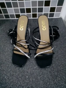Ego Black And Diamonte Applique Strappy Stilleto Heeled Shoes Size 5 - Picture 1 of 7