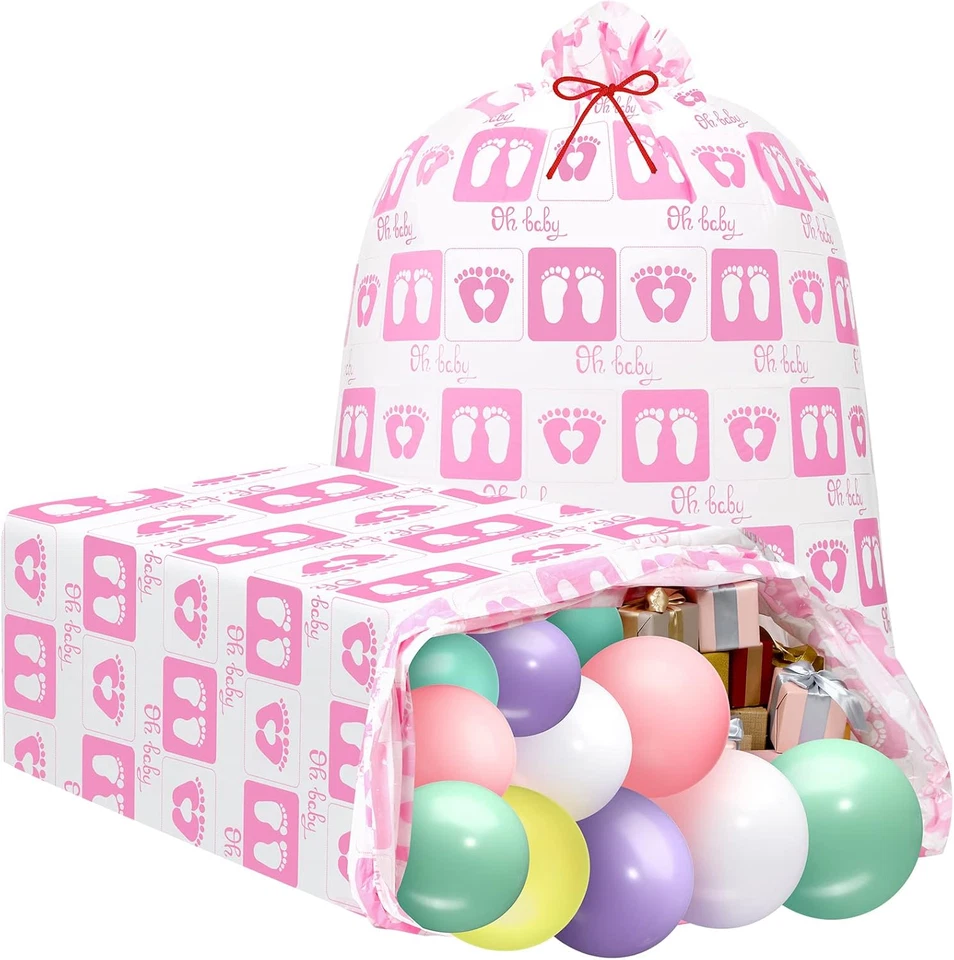 2 Pcs 80 X 60 in Jumbo Bike Gift Bags Extra Large Baby Footprint Plastic Present - Image 1 of 4