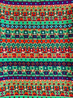 3 yards 70s Vintage Bright Neon Mod Floral Stripe synthetic crepe like fabric - Image 1 of 4