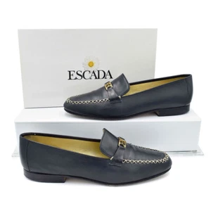 Escada Signature Loafers sz 9 Navy Leather E Moccasins Flats Women's Loafers - Picture 1 of 7