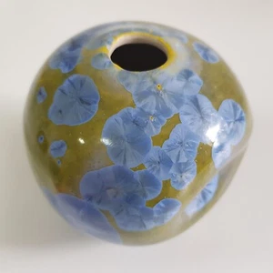 Art Studio Pottery Globe Vase Pot crystalline glaze ceramic 10cm handcrafted - Picture 1 of 14